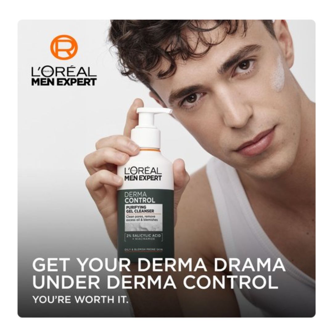 L'Oréal Men Expert Derma Control Purifying Gel Cleanser promotional graphic
