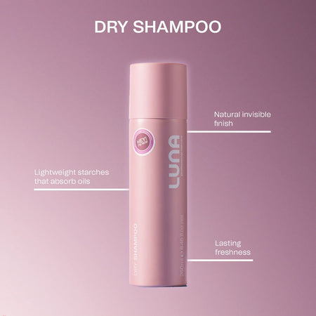 Luna The Style Edit Gift Set - Dry shampoo informative graphic on a pink background