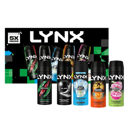 Lynx Fragrance Edition 5 Piece Gift Set and contents on a white background