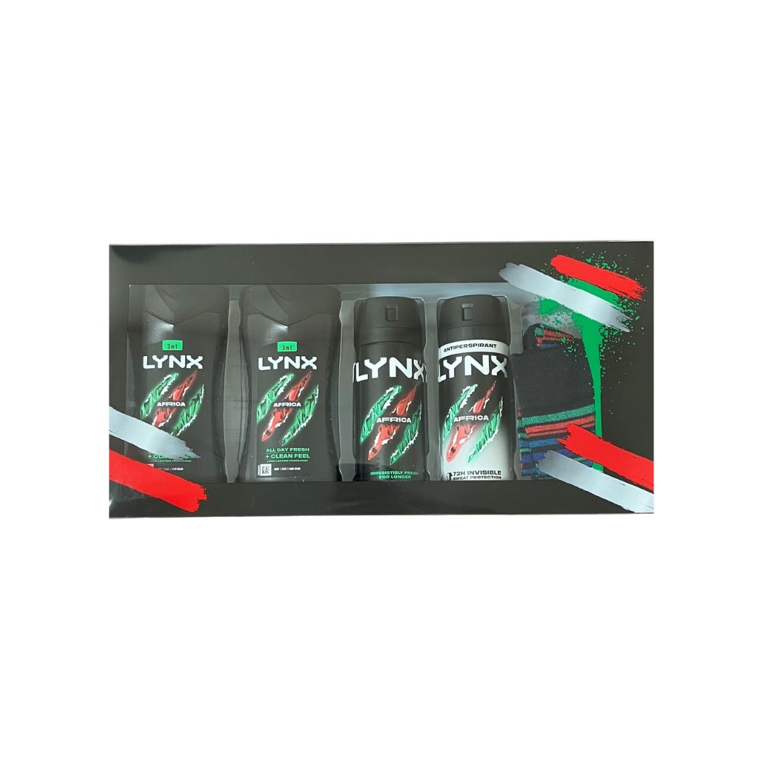 Lynx Africa Gift Set with Socks on a white background