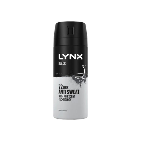 Lynx Black 72 Hours Anti Sweat deodorant spray bottle on a solid white background.