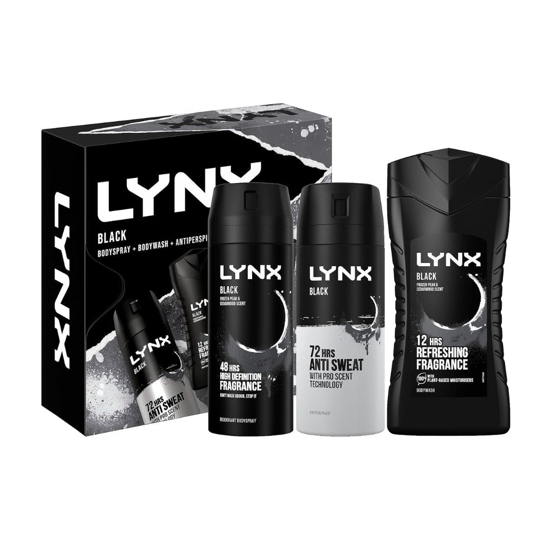 Lynx Black Trio Giftset and contents on a white background