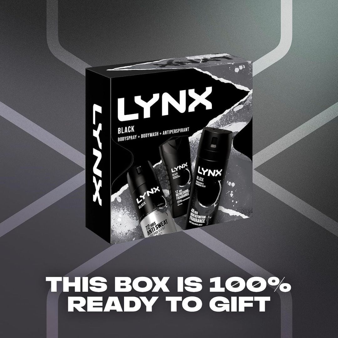 Lynx Black Trio Giftset on a smoky grey background