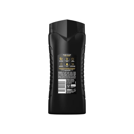 Lynx Black 3-in-1 Body Wash 500ml container (rear view) on a white background