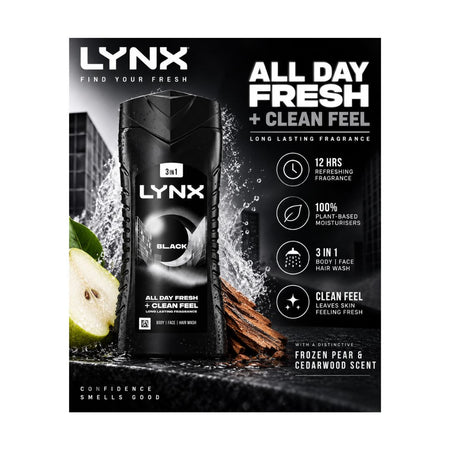 Lynx Black 3-in-1 Body Wash 500ml promotional graphic 