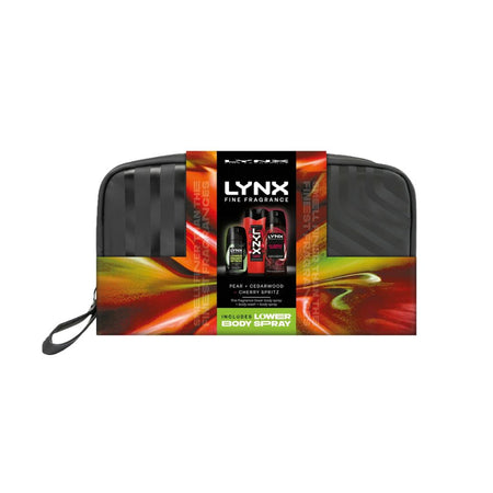 Lynx Fine Fragrance Cherry Spritz Washbag Gift Set on a white background