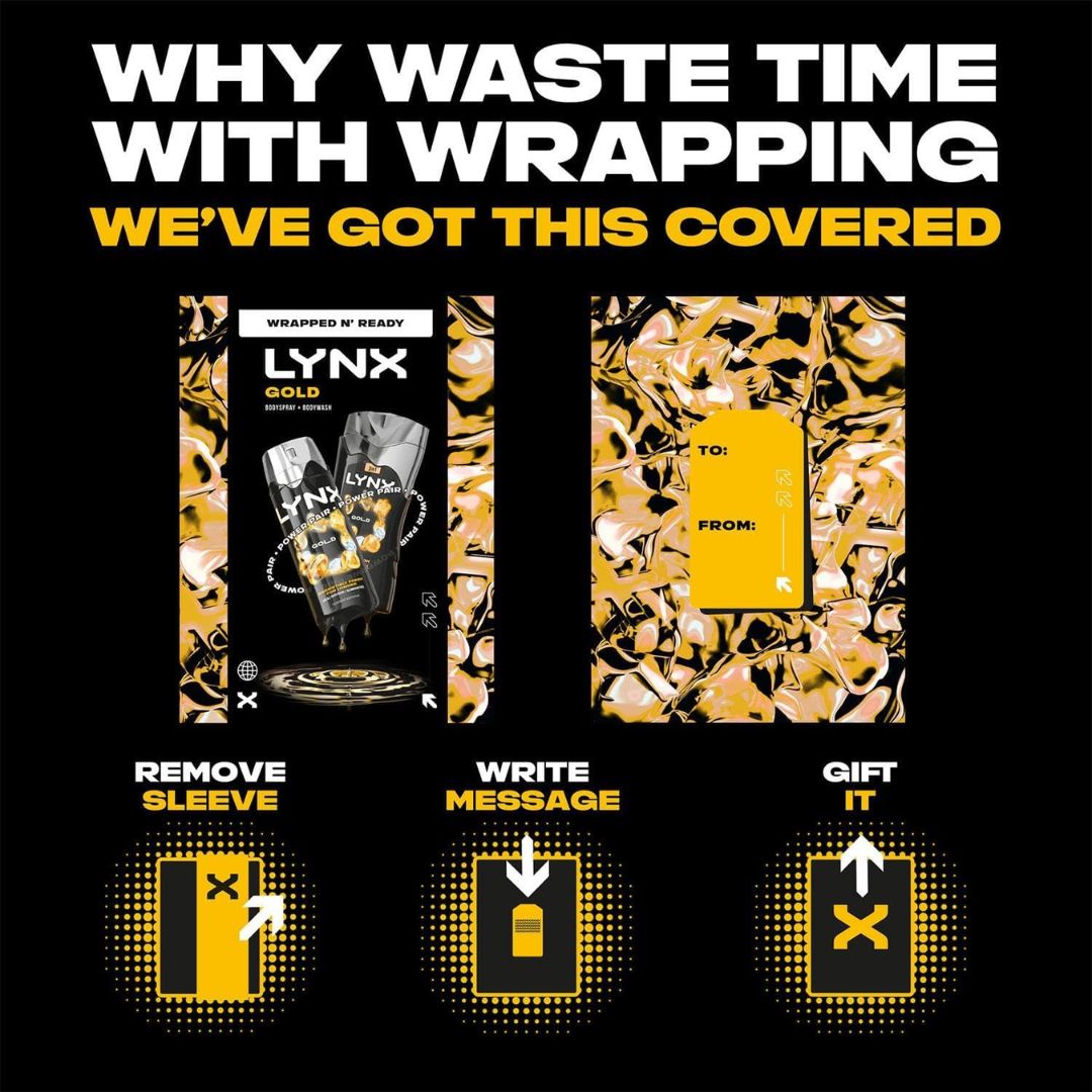 Lynx Gold Wrapped N Ready Giftset - usage instructions graphic
