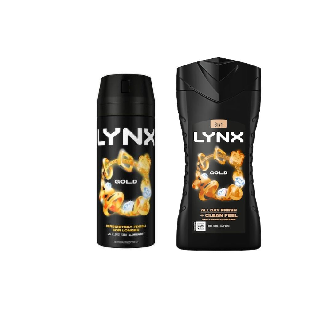 Lynx Gold Wrapped N Ready Giftset contents on a white background