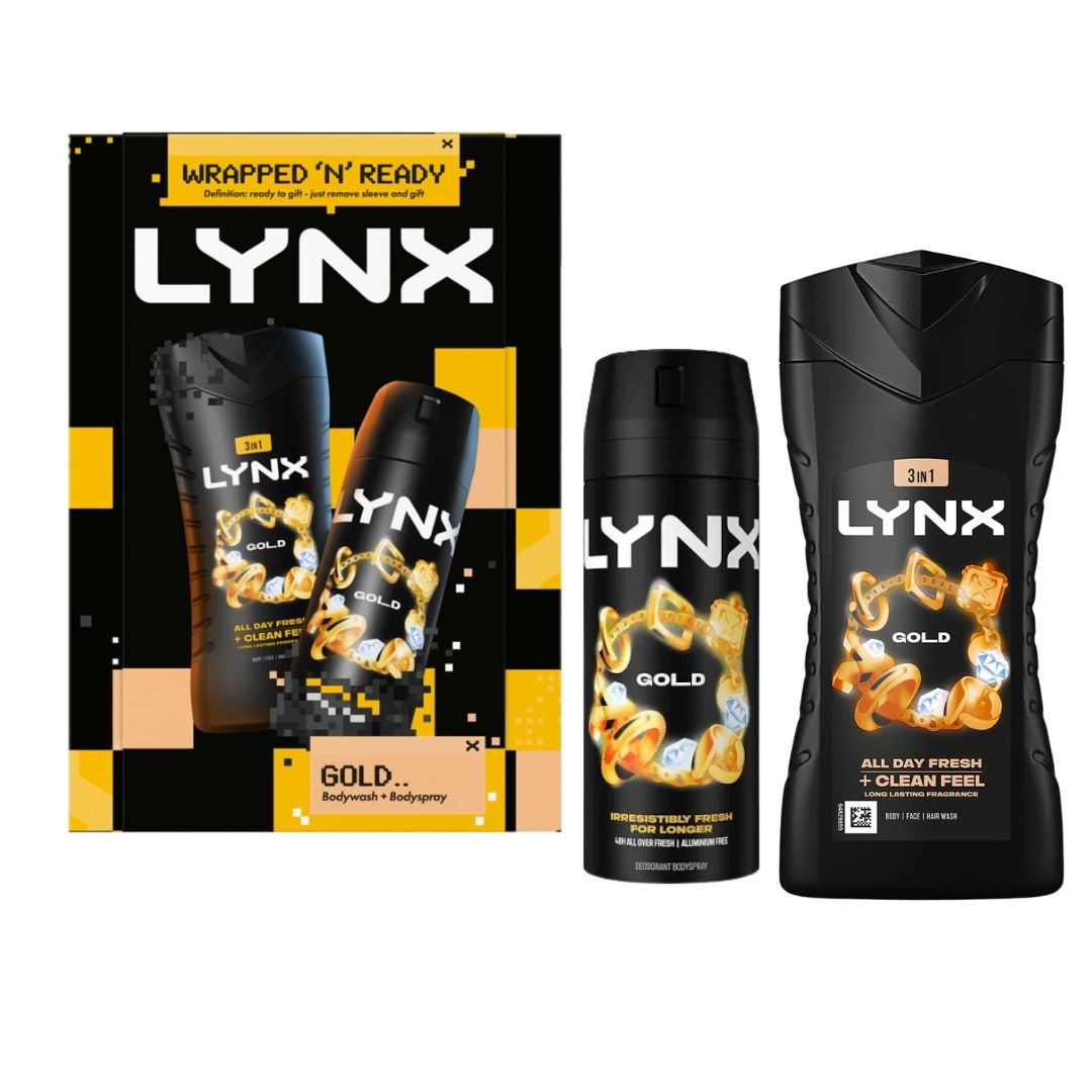 Lynx Gold Wrapped ’N Ready Gift Set on a white background
