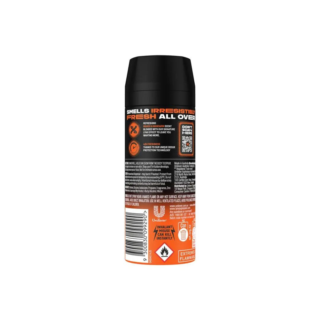Lynx Sunset Fresh Deodorant Body Spray 150ml container (rear angle) on a white background
