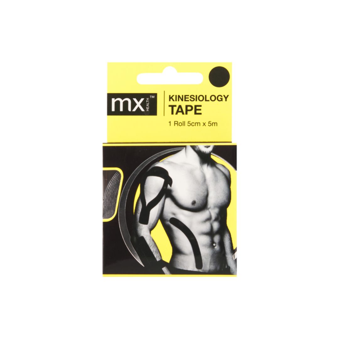 MX Kinesiology Sports Tape – Black (5cm x 5m) packaging on a white background