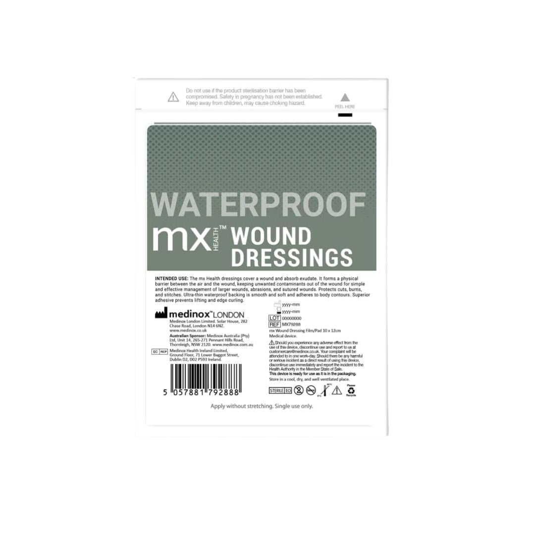 MX Waterproof wound Dressing 10 x 12cm on a white background