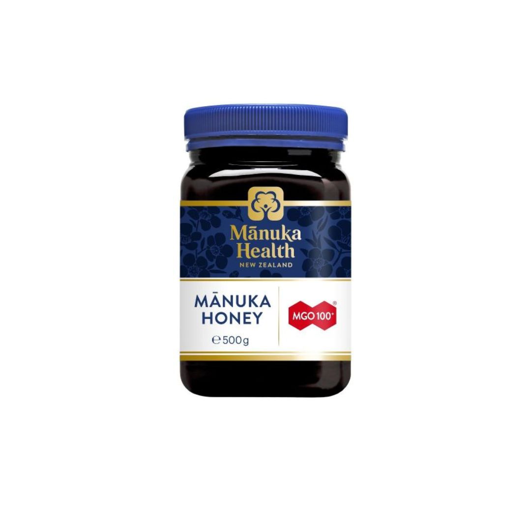 Manuka Health MGO 100+ Manuka Honey 500g on a white background
