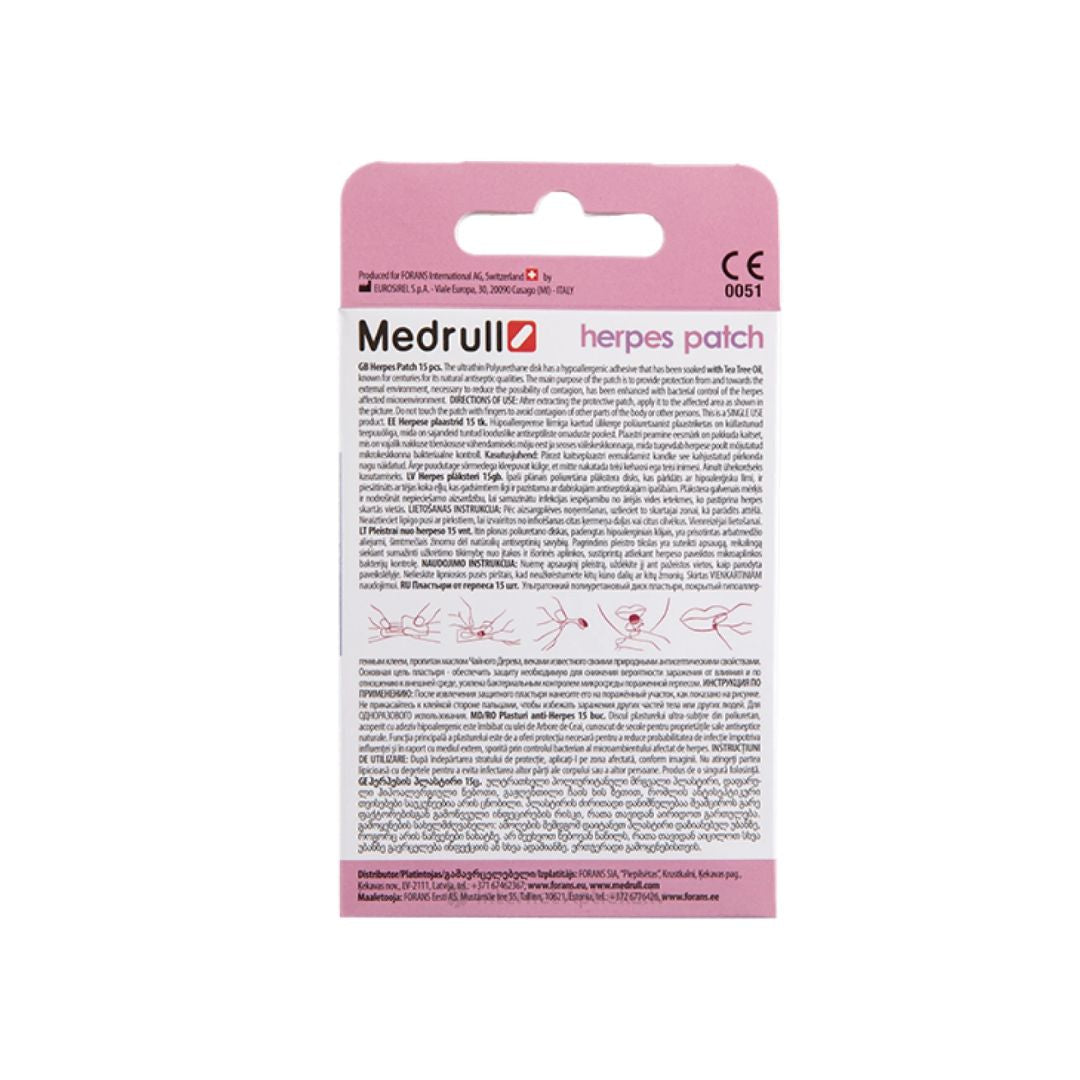 Medrull Herpes Patches (15 Pack) packaging (rear angle) on a white background