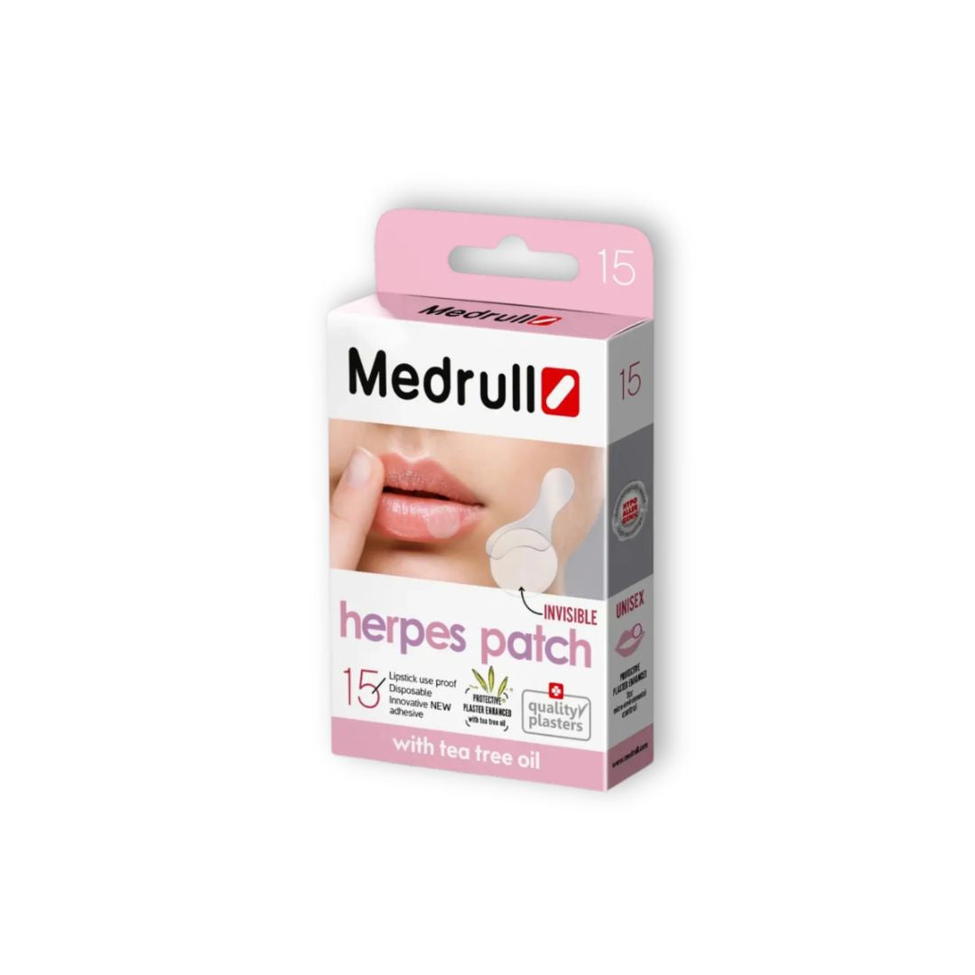 Medrull Herpes Patches (15 Pack) packaging (side angle) on a white background