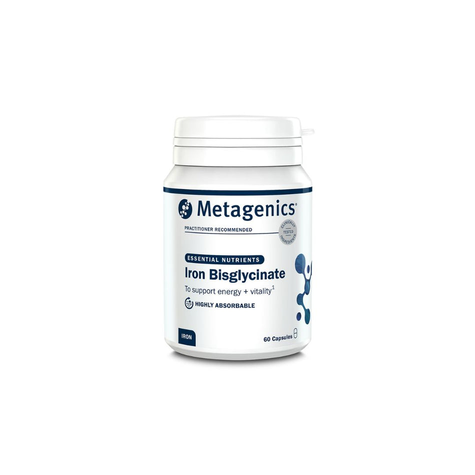 Metagenics Iron Bisglycinate Capsules Bottle on a white background
