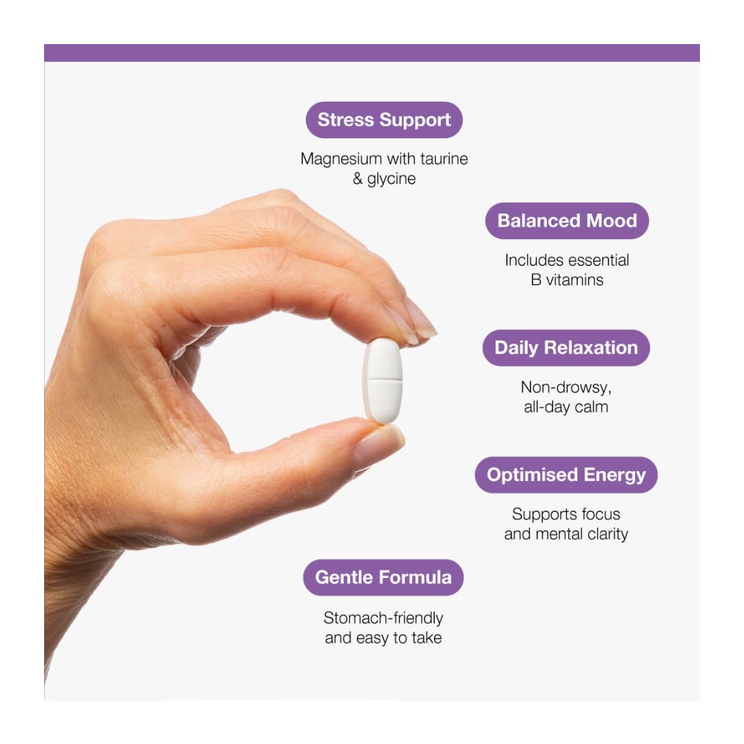 Metagenics MetaRelax product information on a cream background