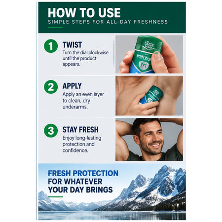 Mitchum Men Ice Fresh Antiperspirant Stick 41g 'HOW TO USE' stepwise graphic