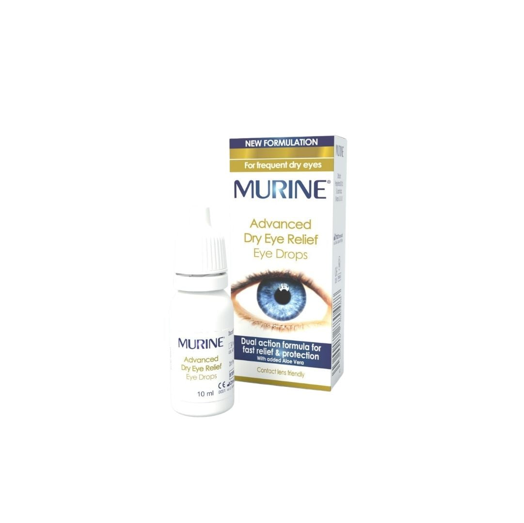 Murine Advanced Dry Eye Relief Eye Drops 10ml packaging and bottle on a white background