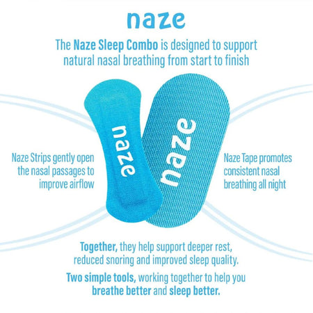 Naze sleep combo product with blue strips and tape on a white background
