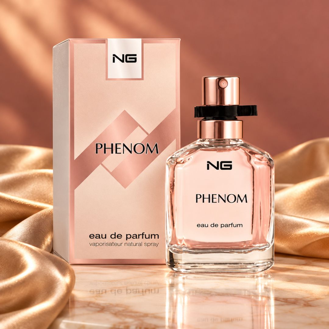 NG Fragrance Phenom EDP 100ml n a satin gold background