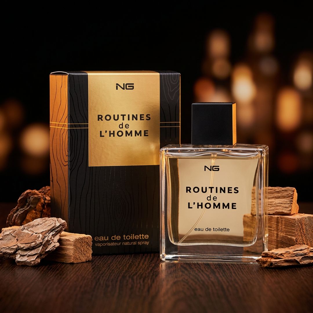 NG Routines De L'Homme Eau de Toilette on a wooden background