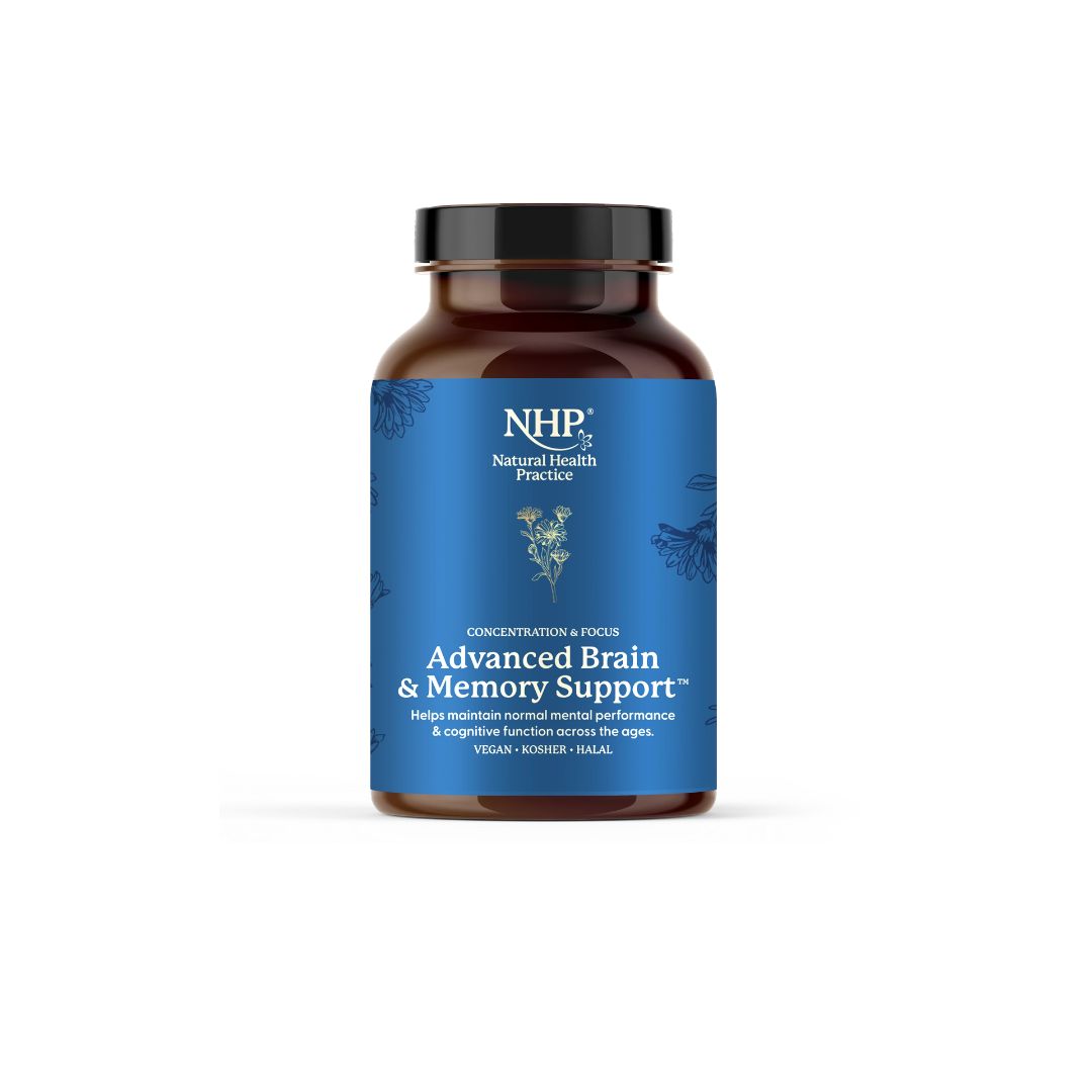 Natural Health Practice Advanced Brain & Memory Support 60 Capsules bottle on a white background