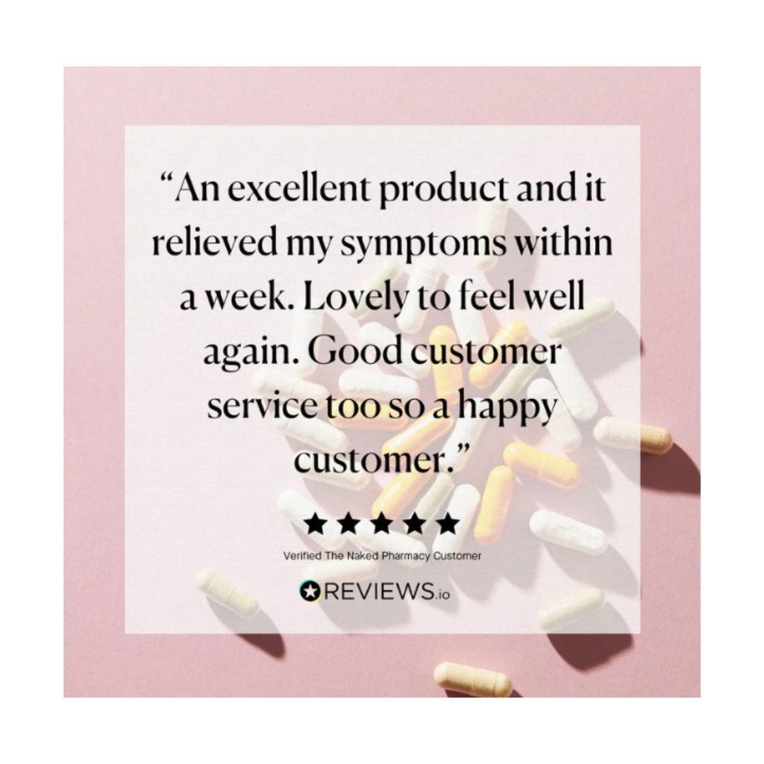 The Naked Pharmacy Gut Love Probiotic 60 Capsules customer review on a pink background