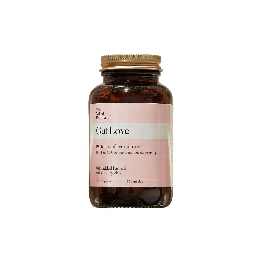 The Naked Pharmacy Gut Love Probiotic 60 Capsules container on a white background