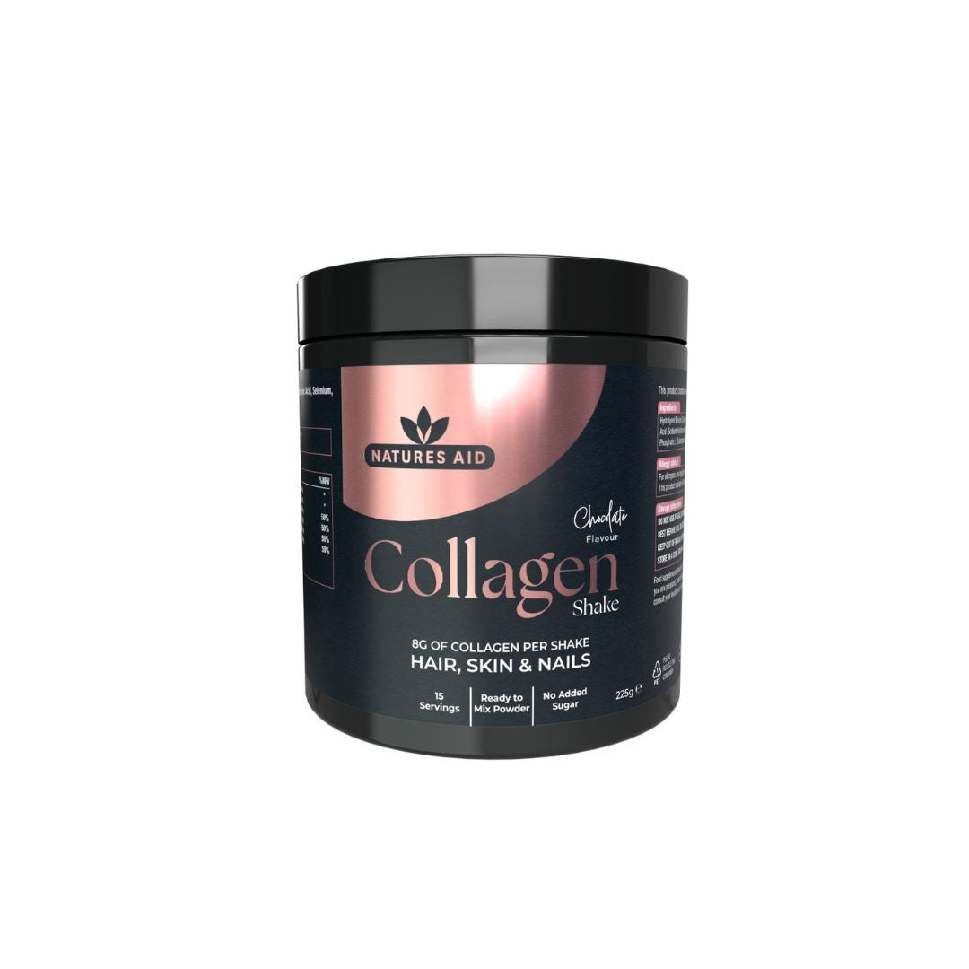 Natures Aid Collagen Shake Powder - Chocolate container on a white background