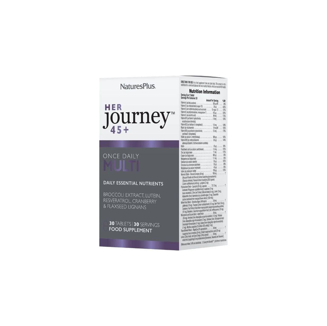 NaturesPlus Her Journey 45+ Multivitamin 30 Tablets box on a white background