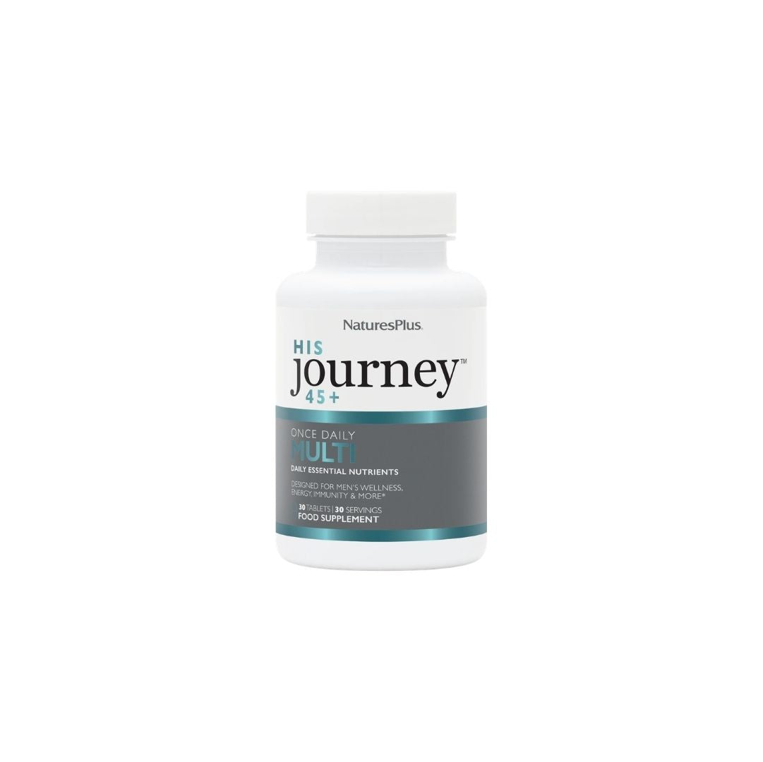 NaturesPlus His Journey 45+ Multivitamin 30 Tablets packaging on a white background