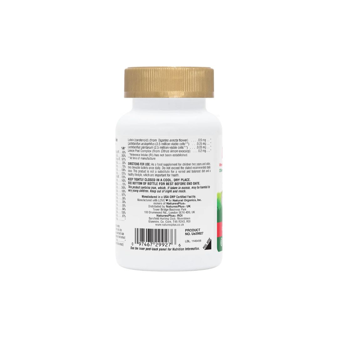 NaturesPlus Animal Parade Chewable Multivitamin usage information label on a white background