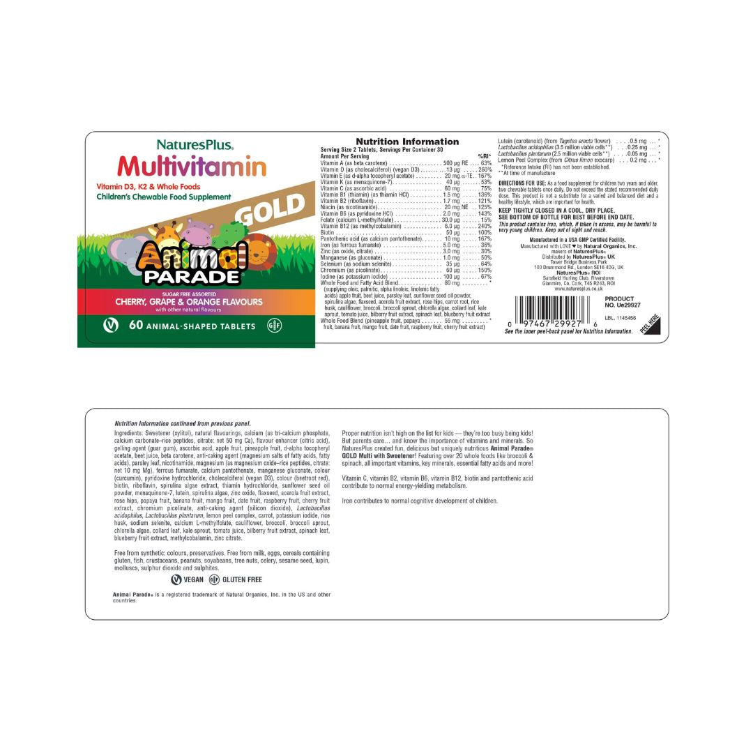 NaturesPlus Animal Parade Chewable Multivitamin label on a white background