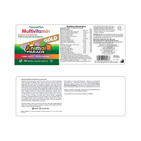 NaturesPlus Animal Parade Chewable Multivitamin label on a white background