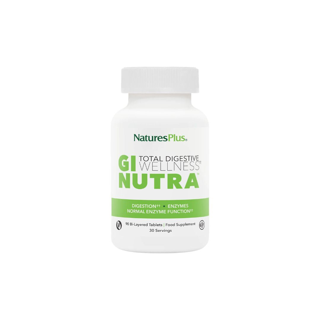 Natures Plus GI Nutra Digestive Wellness container front angle on a white background