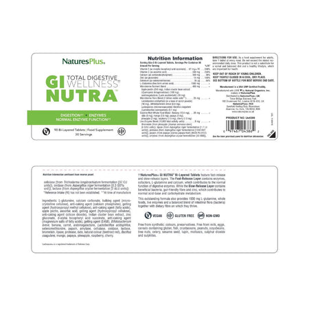 Natures Plus GI Nutra Digestive Wellness label on a white background