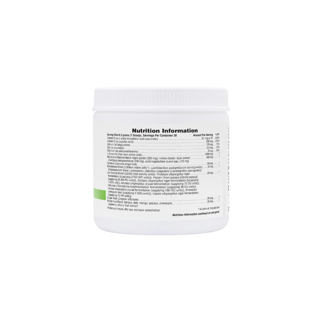 NaturesPlus GI Nutra Digestive Wellness Powder container (side angle) on a white background