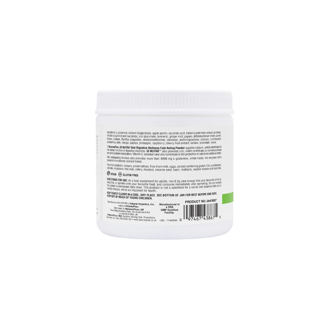 NaturesPlus GI Nutra Digestive Wellness Powder container (rear angle) on a white background