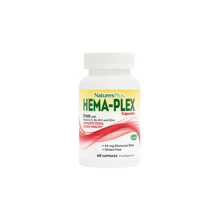 NaturesPlus Hema-Plex Iron 60 Capsules container (front angle) on a white background