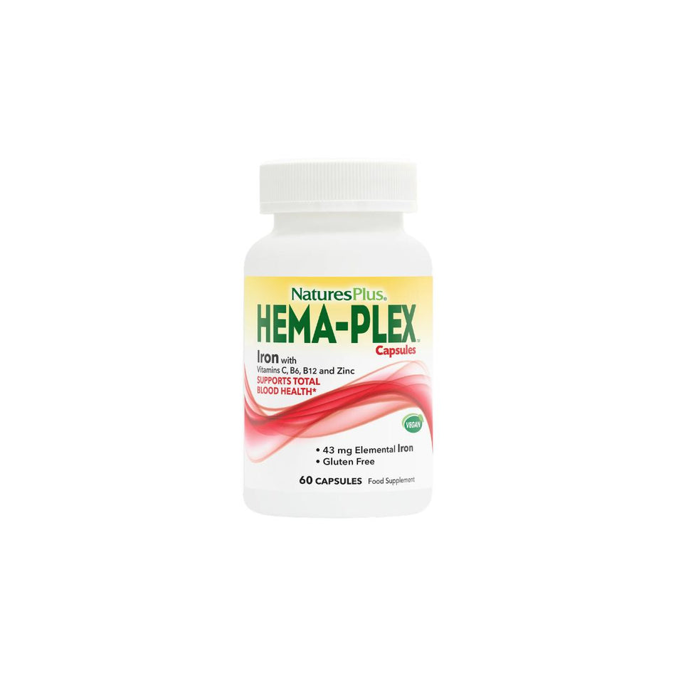 NaturesPlus Hema-Plex Iron 60 Capsules container (front angle) on a white background