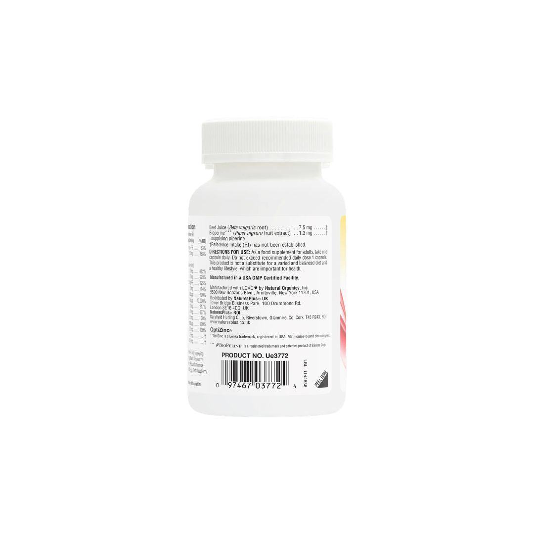 NaturesPlus Hema-Plex Iron 60 Capsules container (rear view) on a white background