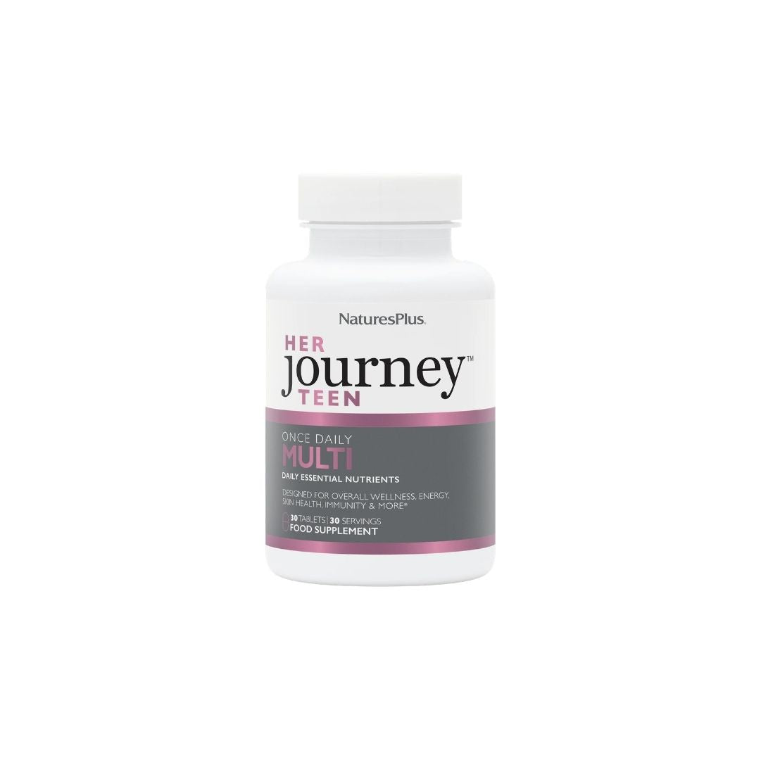 NaturesPlus Her Journey Teen Multivitamin 30 Tablets packaging (front angle) on a white background