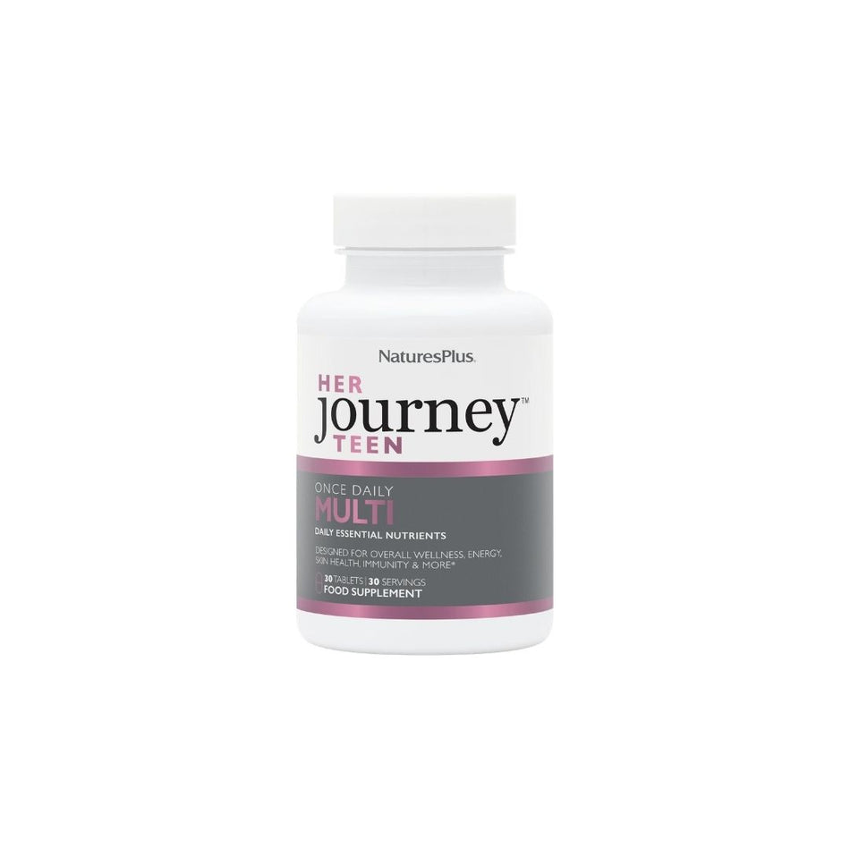 NaturesPlus Her Journey Teen Multivitamin 30 Tablets packaging (front angle) on a white background