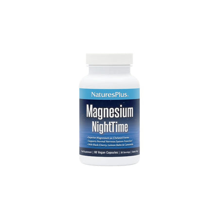NaturesPlus Magnesium NightTime 60 Capsules container (front view) on a white background