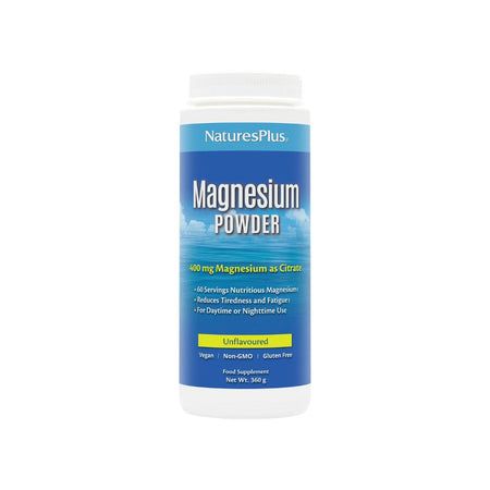 NaturesPlus Magnesium Citrate Powder Unflavoured container (front angle) on a white background