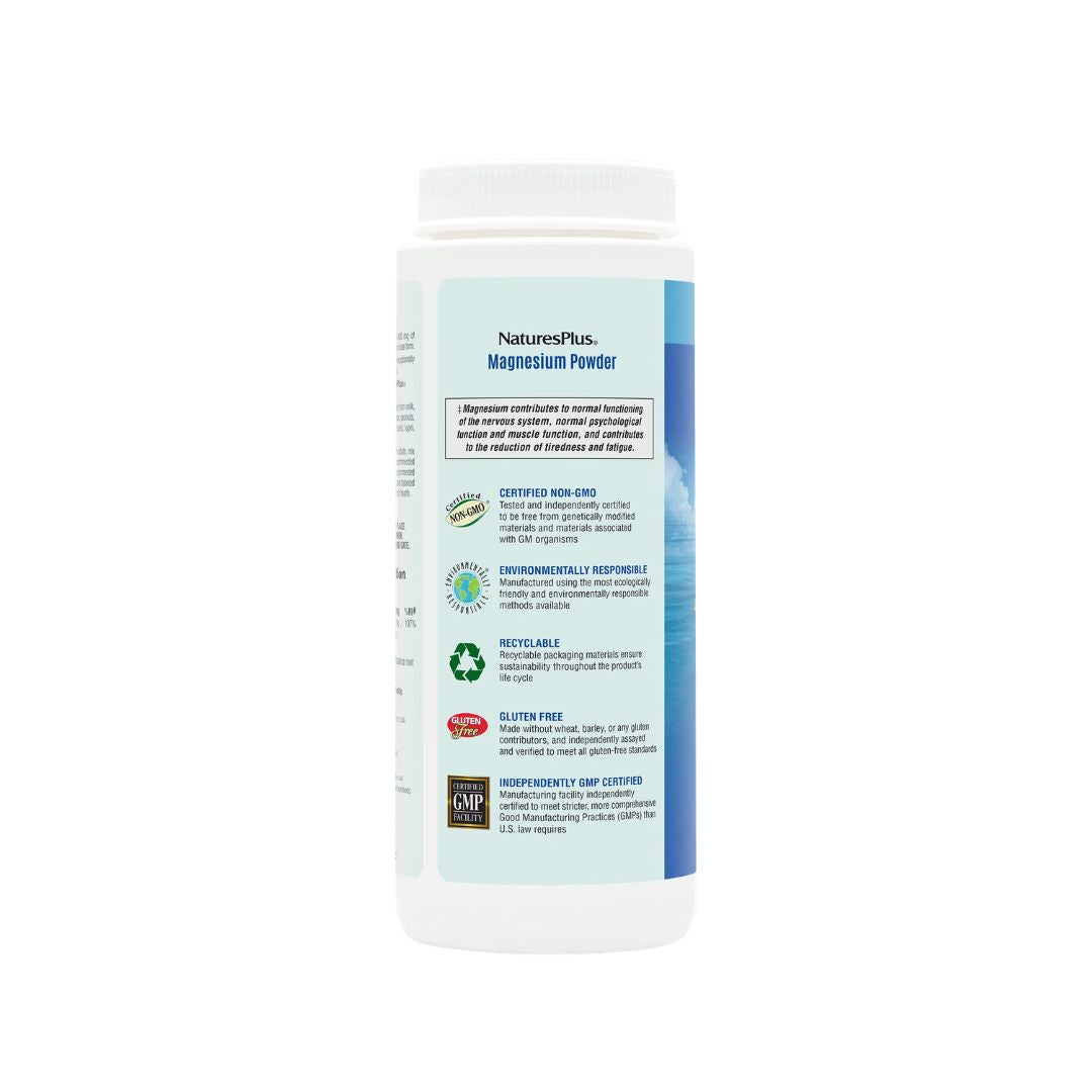 NaturesPlus Magnesium Citrate Powder Unflavoured container (rear angle) on white background