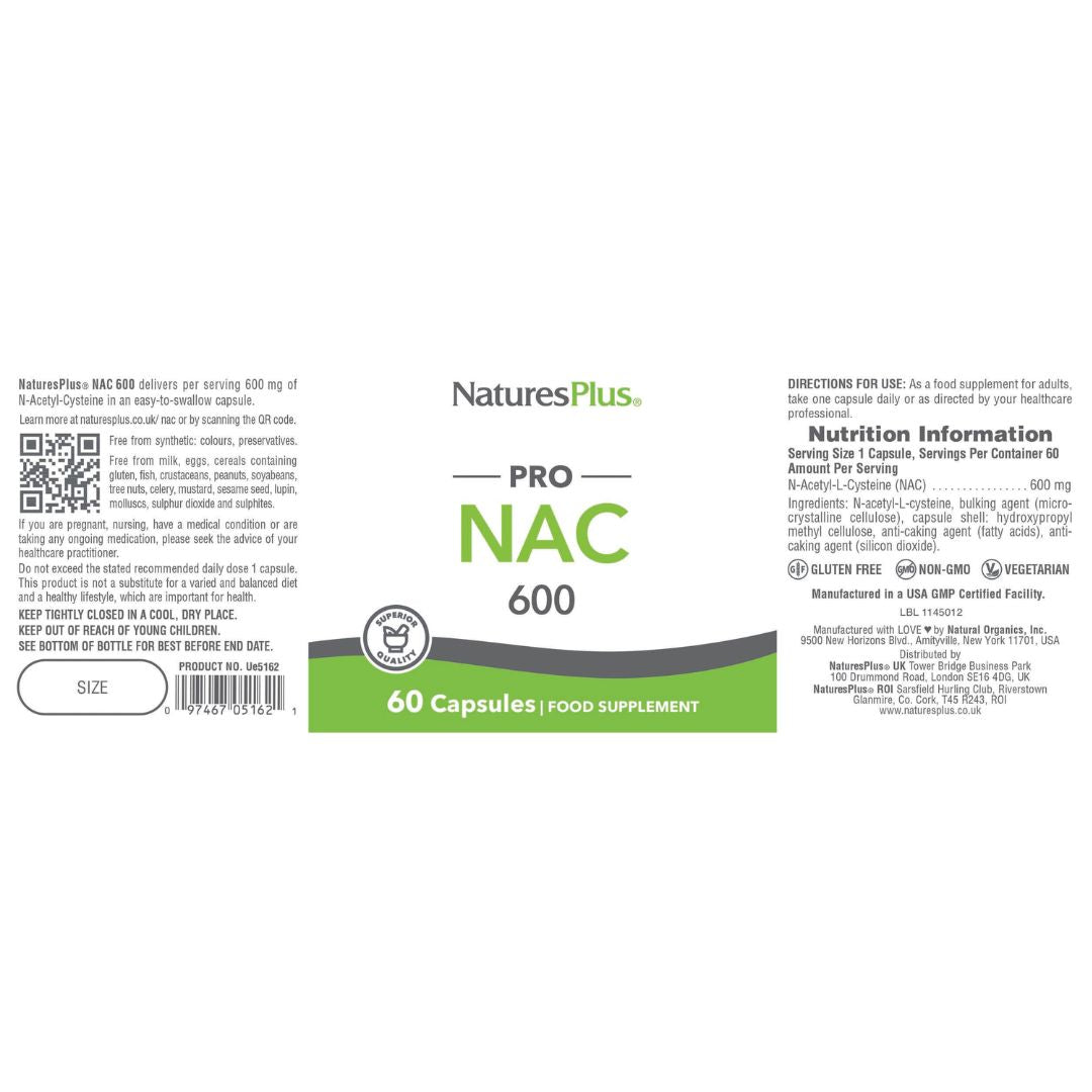 NaturesPlus Pro NAC Capsules label on a white background