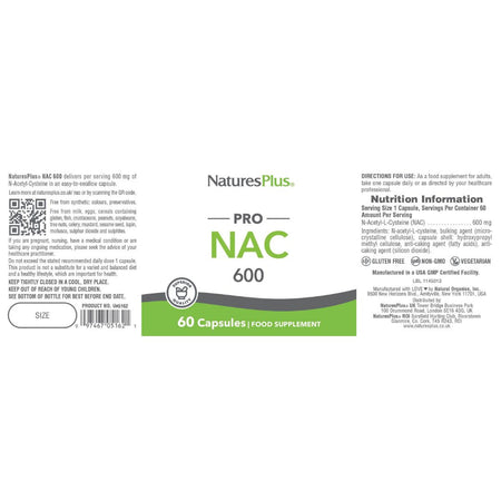 NaturesPlus Pro NAC Capsules label on a white background
