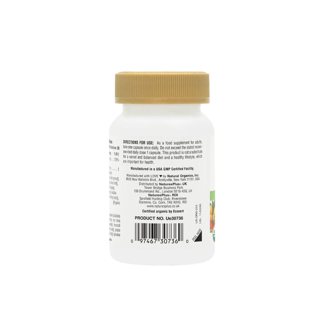 NaturesPlus Source of Life Garden Iron 30 Capsules container (rear angle) on a white background